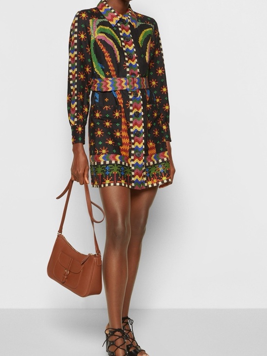 FARM Rio Dresses & Skirts - FARM Rio Macaw Night Linen Blend Belted Shirt Dress M
